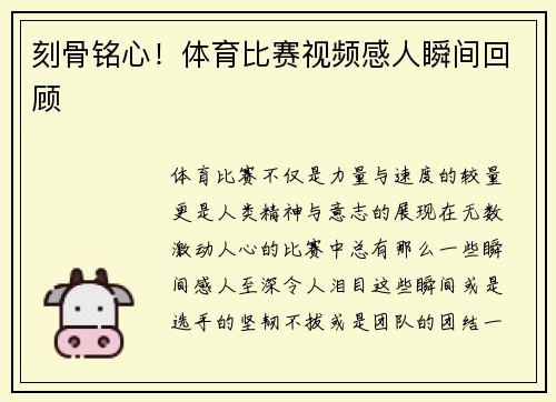 刻骨铭心！体育比赛视频感人瞬间回顾